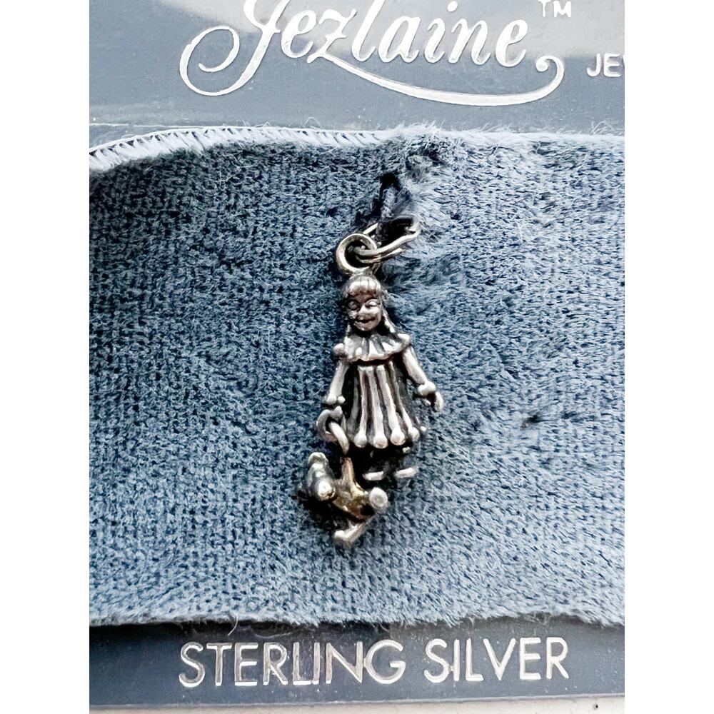 NWT Vintage Doll Teddy Bear Girl Charm Pendant Sterling Silver 3D Jezlaine .925